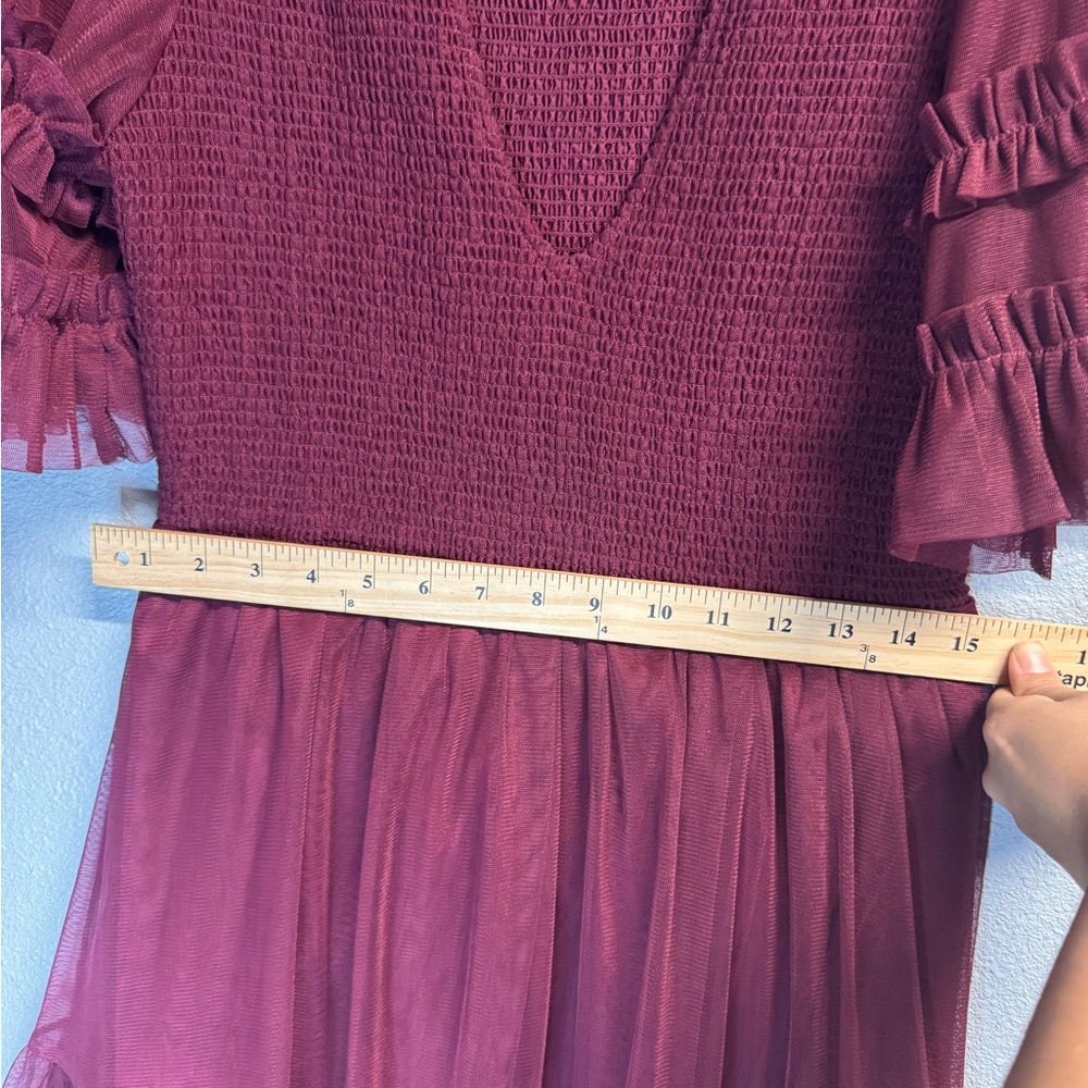 Boden Burgundy Smocked Tulle Tiered Mini Party Dress - Size US 8R romantic party - Picture 10 of 11